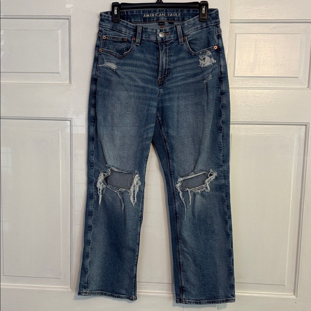American Eagle Distressed Blue Jeans curvy straight size 8